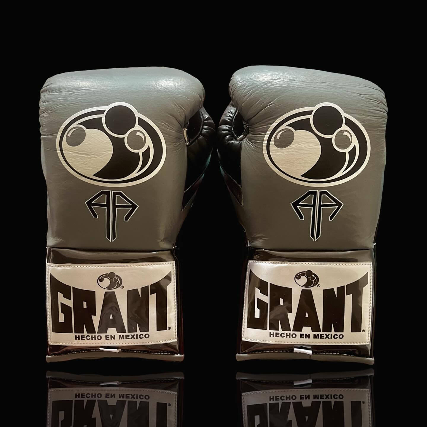 Grant Boxing Gloves in Grey/Brown colorway - Professional Lace-Up training gloves