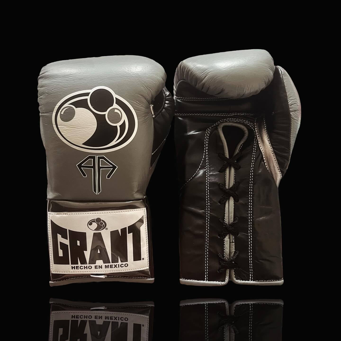 Grant Boxing Gloves in Grey/Brown colorway - Professional Lace-Up training gloves