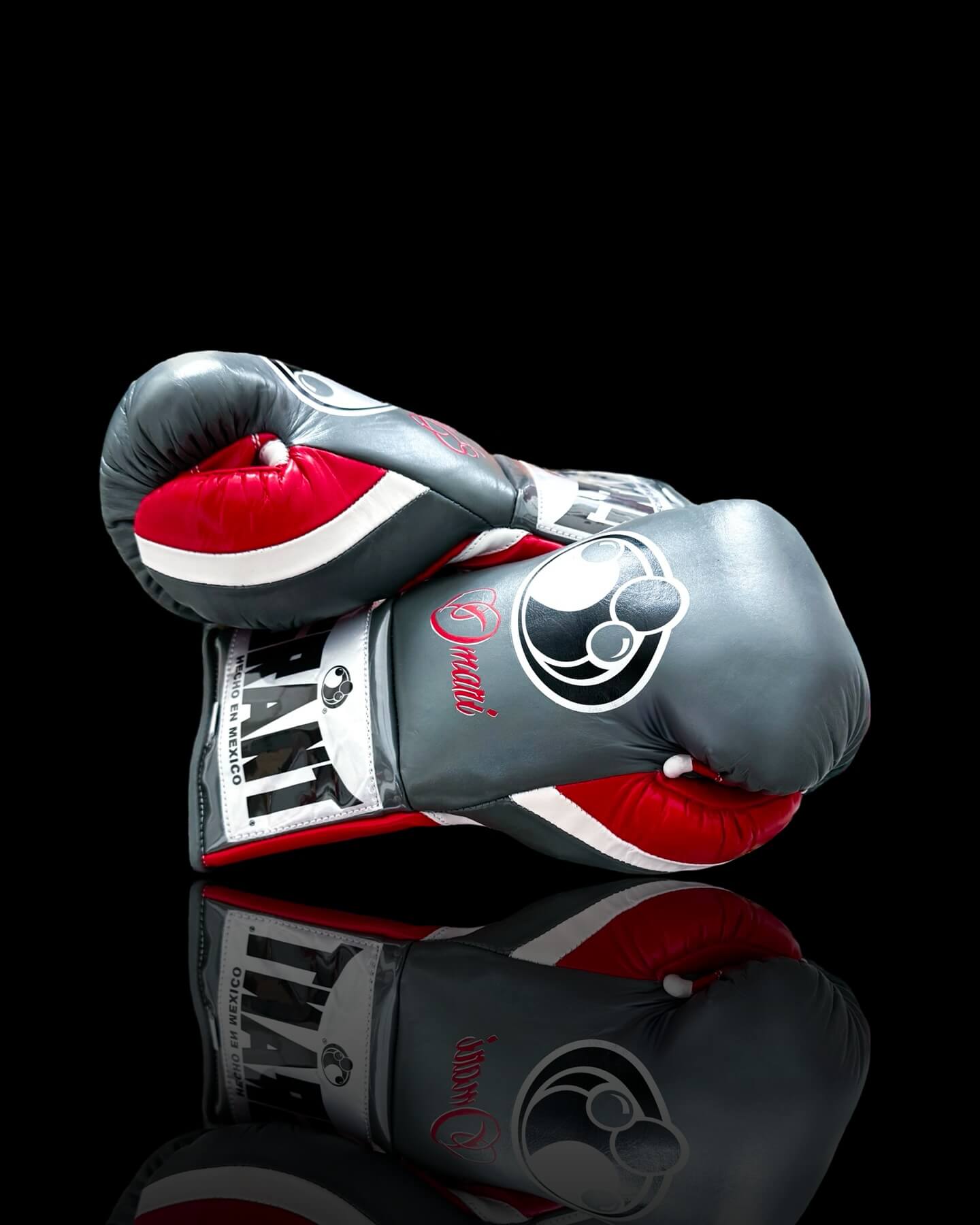 Grant Boxing Gloves in Grey/Red/White colorway - Professional Lace-Up training gloves