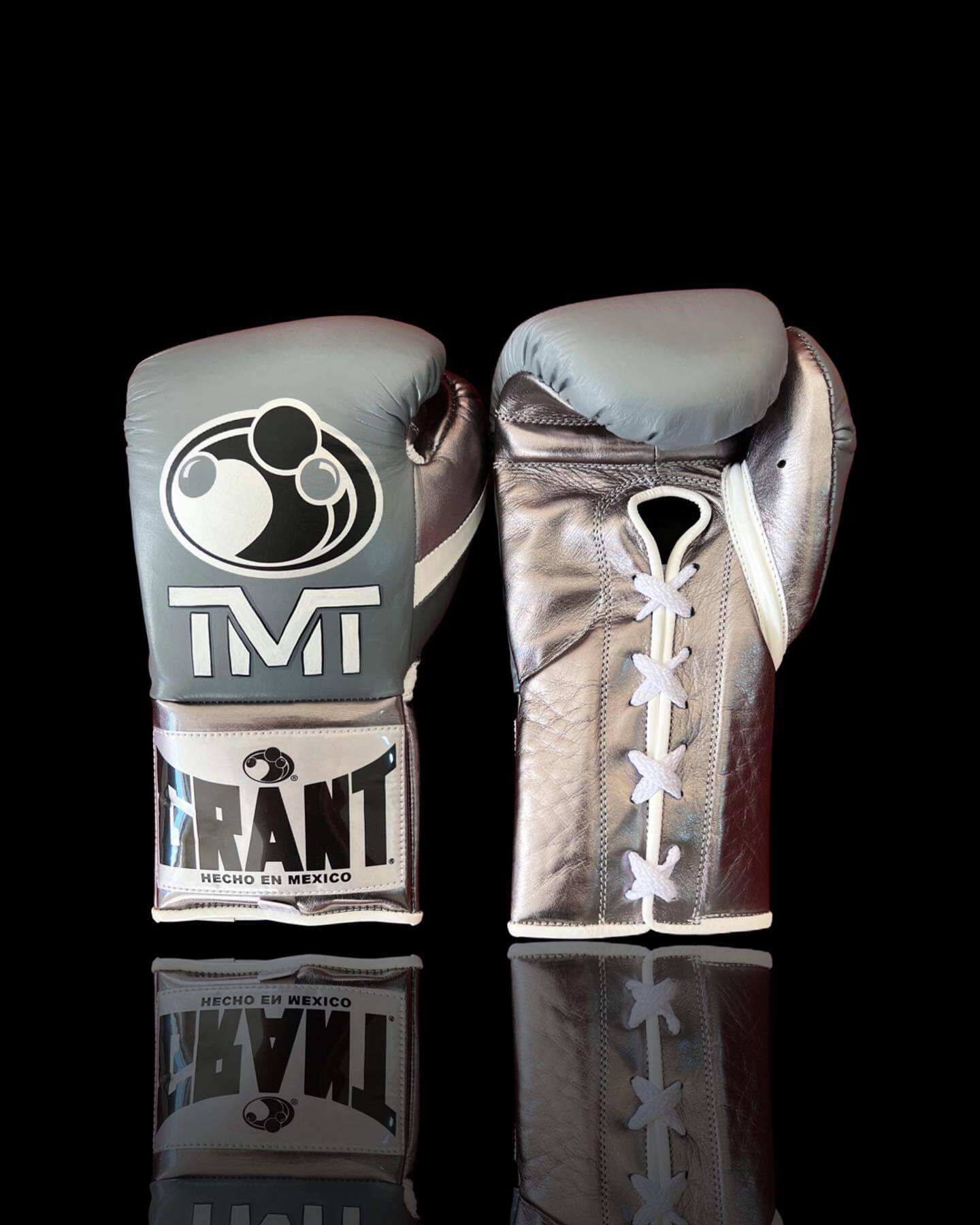 Grant Boxing Gloves in Grey/Silver colorway - Professional Lace-Up training gloves