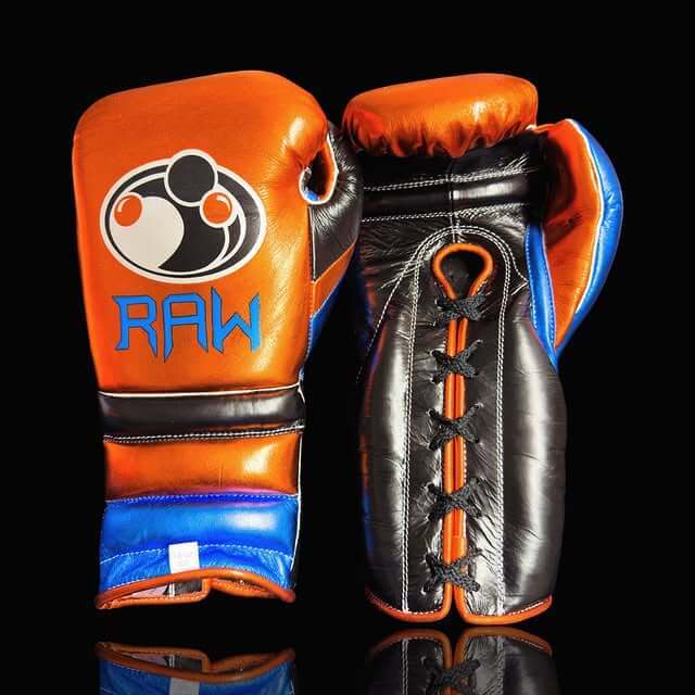 Grant Boxing Gloves in Orange/Black/Blue colorway - Professional Lace-Up training gloves