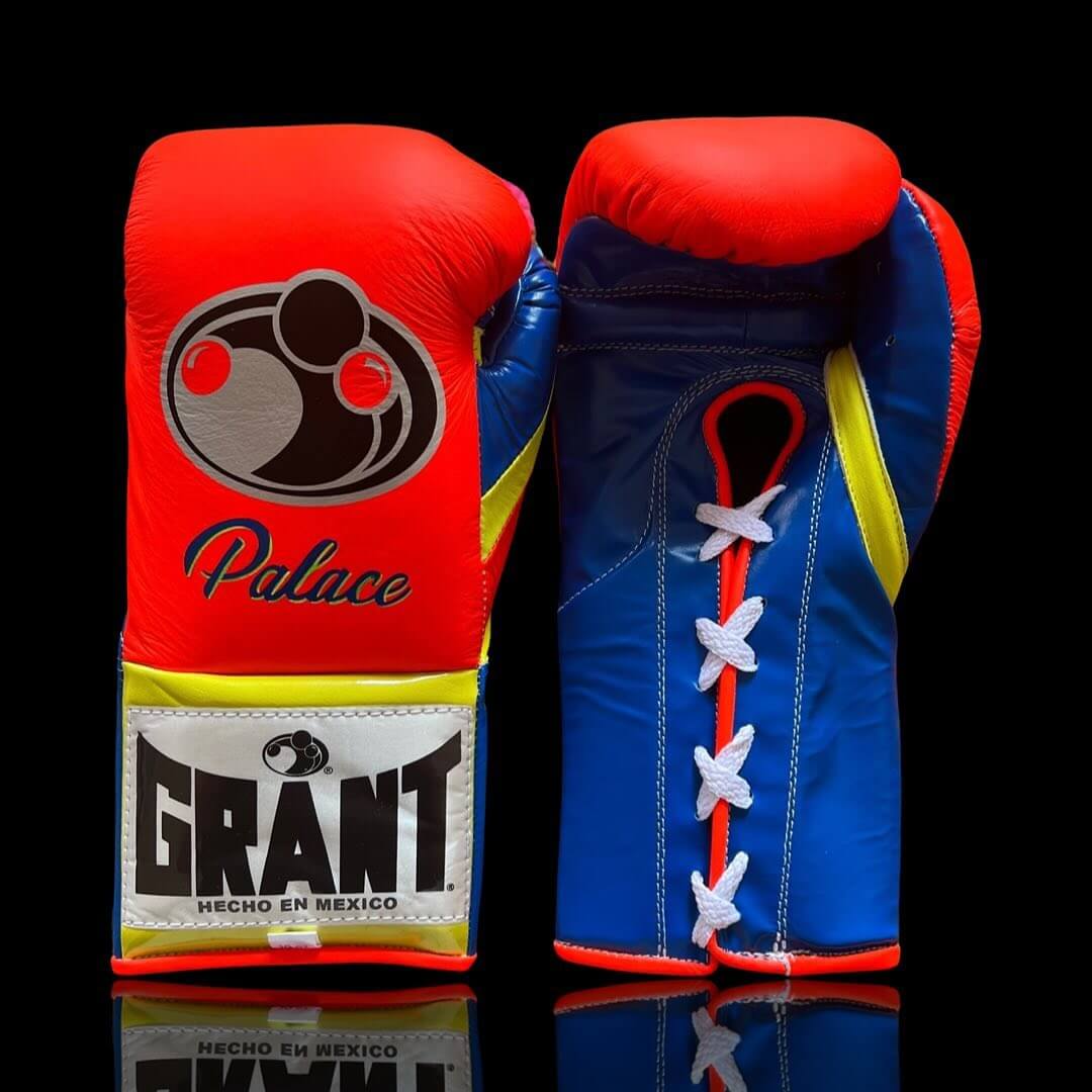 Grant Boxing Gloves in Orange/Blue/Yellow colorway - Professional Lace-Up training gloves