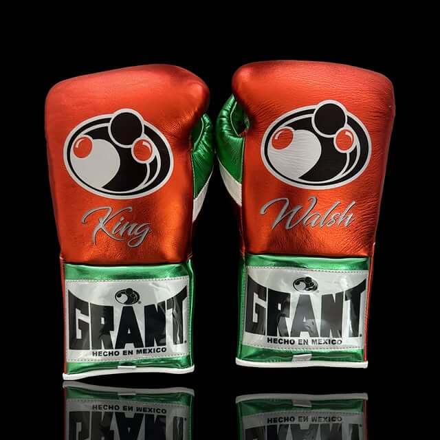 Grant Boxing Gloves in Orange/Green colorway - Professional Lace-Up training gloves