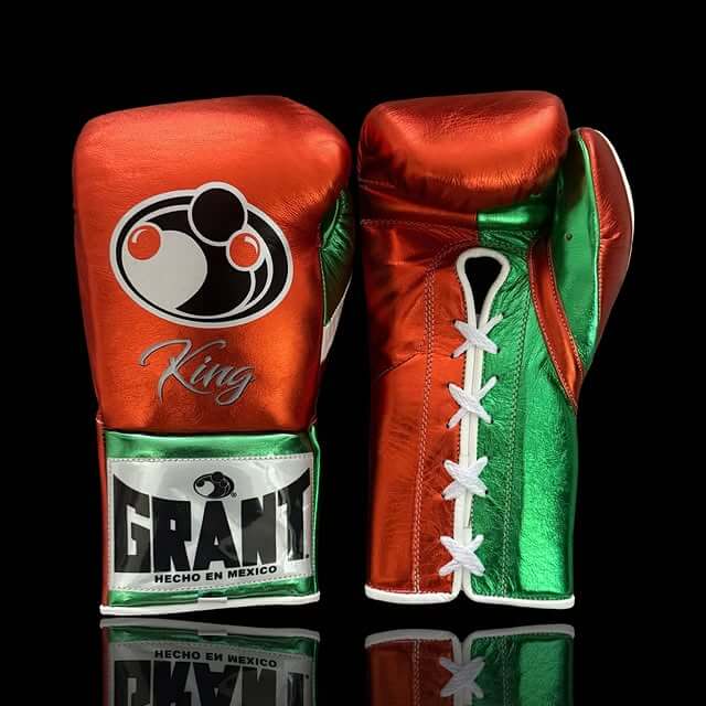 Grant Boxing Gloves in Orange/Green colorway - Professional Lace-Up training gloves