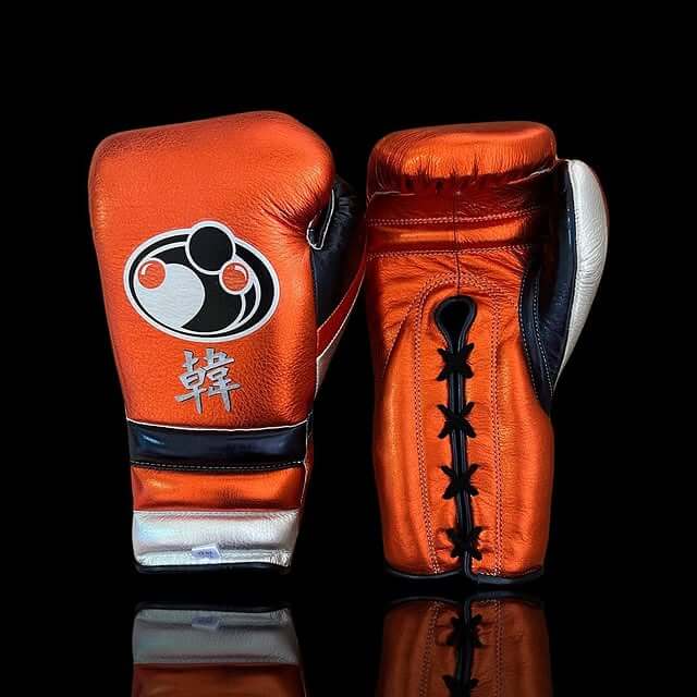Grant Boxing Gloves in Orange/Grey/Silver colorway - Professional Lace-Up training gloves