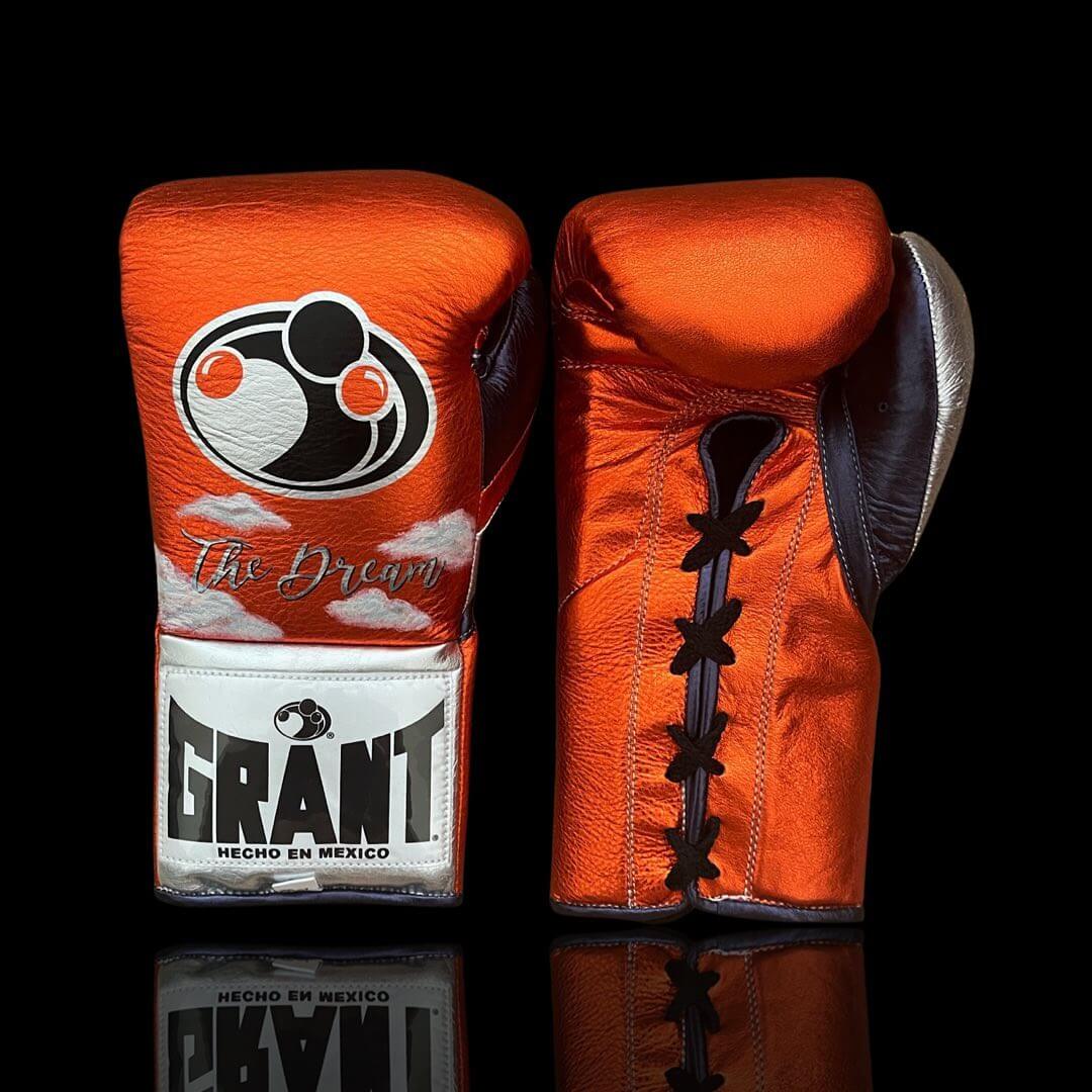 Grant Boxing Gloves in Orange/Grey/Silver colorway - Professional Lace-Up training gloves