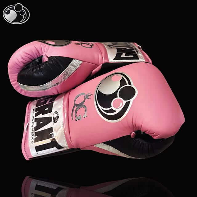 Grant Boxing Gloves in Pink/Black/Silver colorway - Professional Lace-Up training gloves