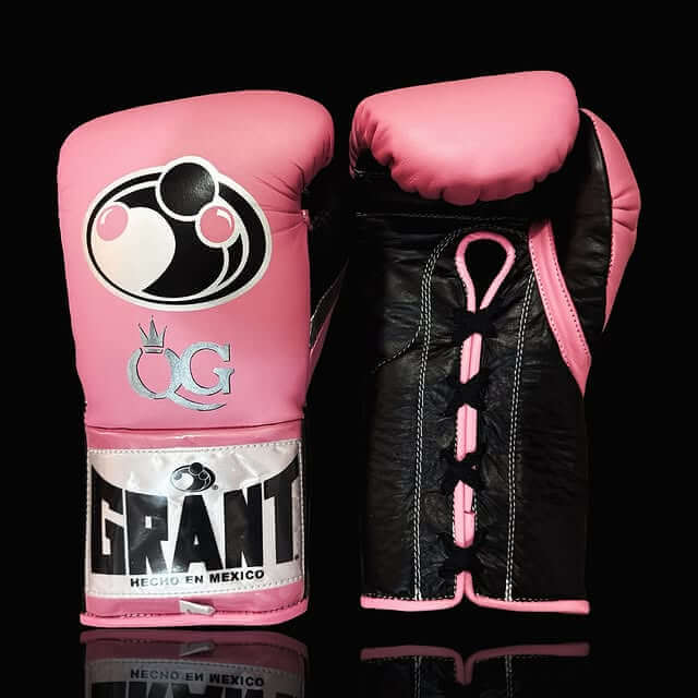 Grant Boxing Gloves in Pink/Black/Silver colorway - Professional Lace-Up training gloves