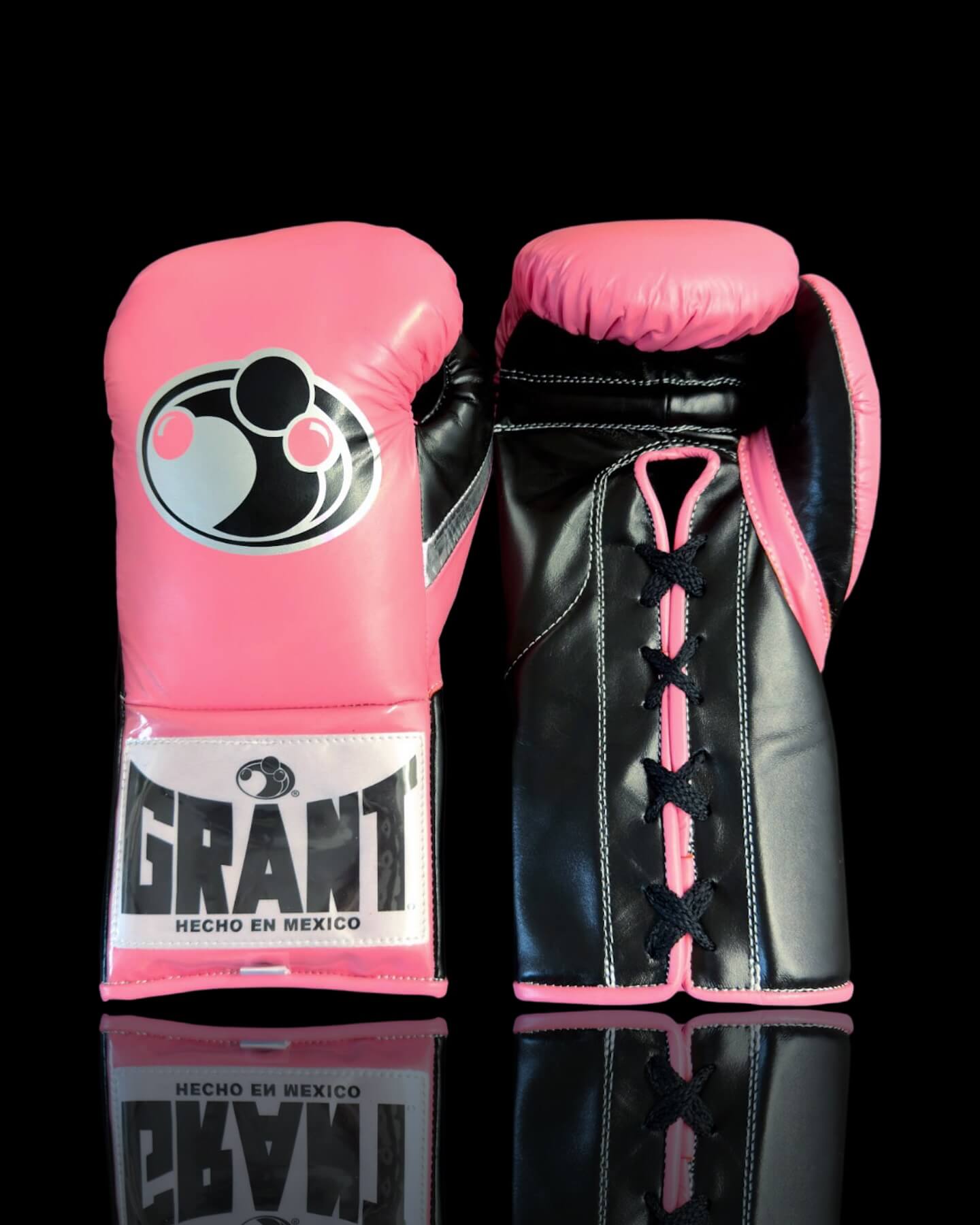 Grant Boxing Gloves in Pink/Black colorway - Professional Lace-Up training gloves