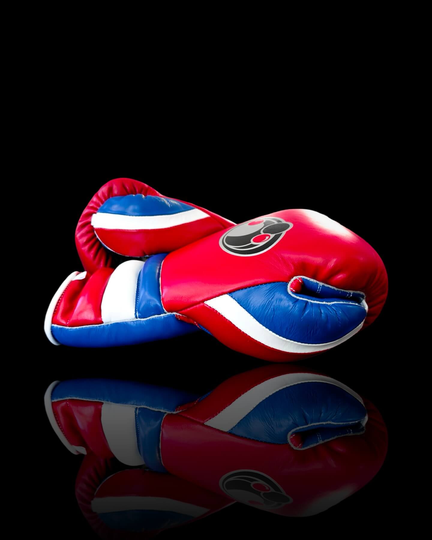 Grant Boxing Gloves in Pink/Blue/White colorway - Professional Lace-Up training gloves