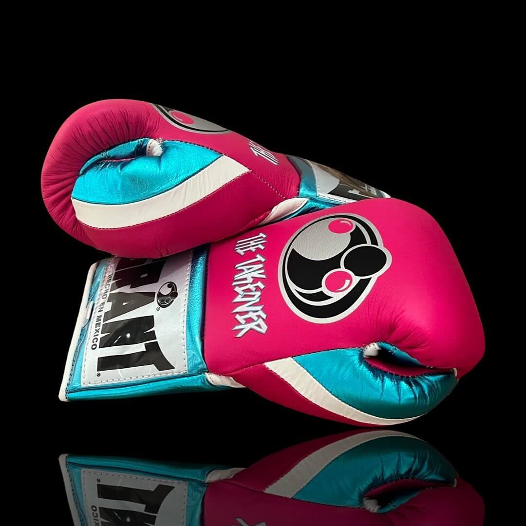 Grant Boxing Gloves in Blue/Pink/White colorway - Professional Lace-Up training gloves