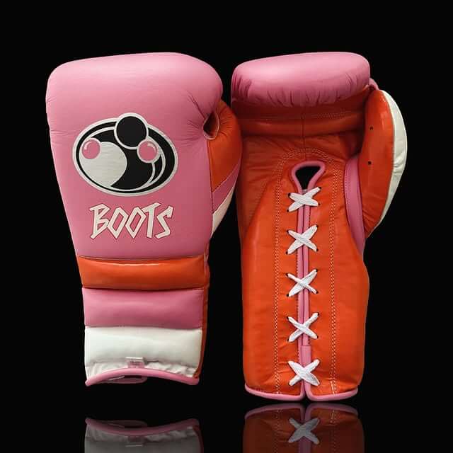 Grant Boxing Gloves in Pink/Orange/White colorway - Professional Lace-Up training gloves
