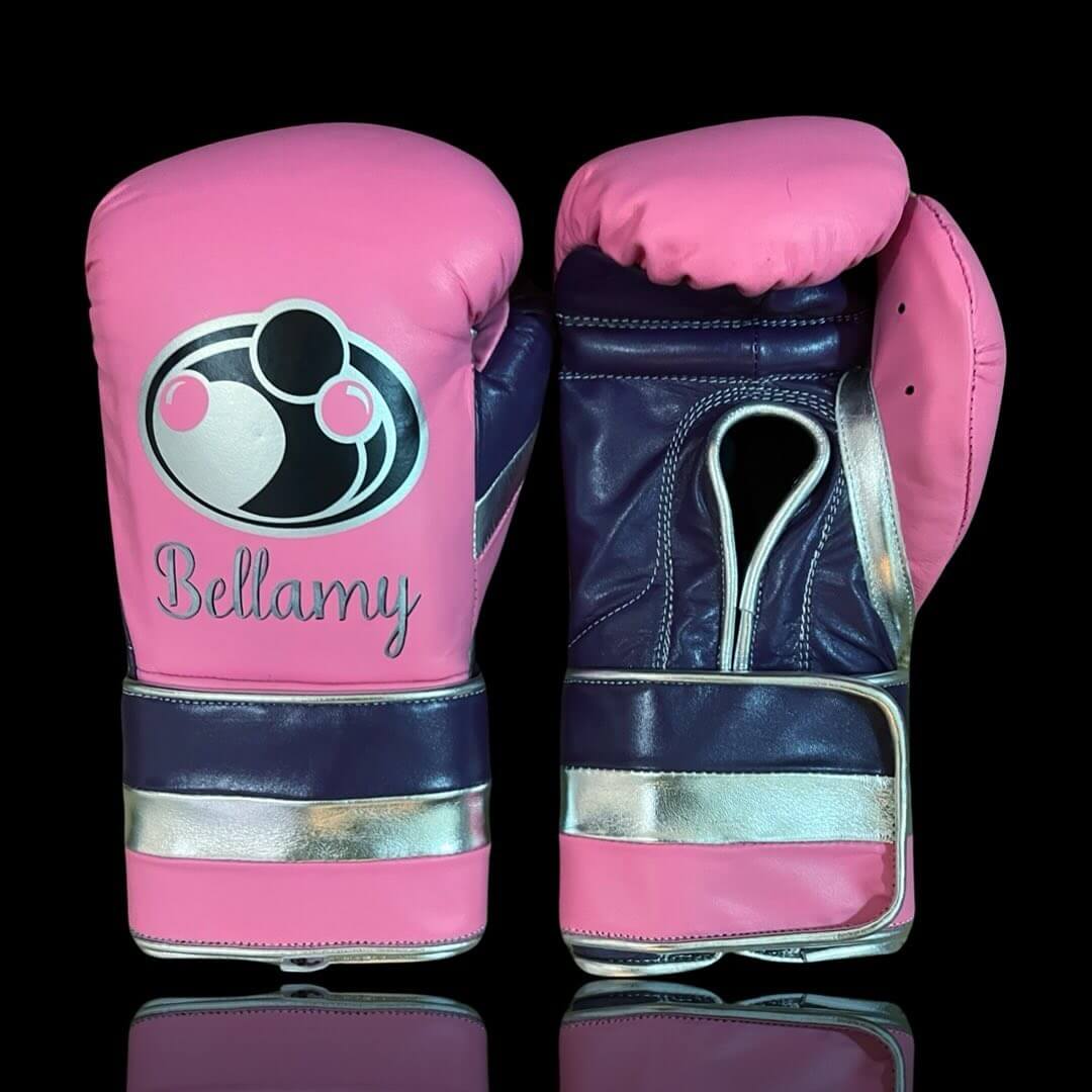 Grant Boxing Gloves in Pink/Grey/Silver colorway - Professional Velcro training gloves