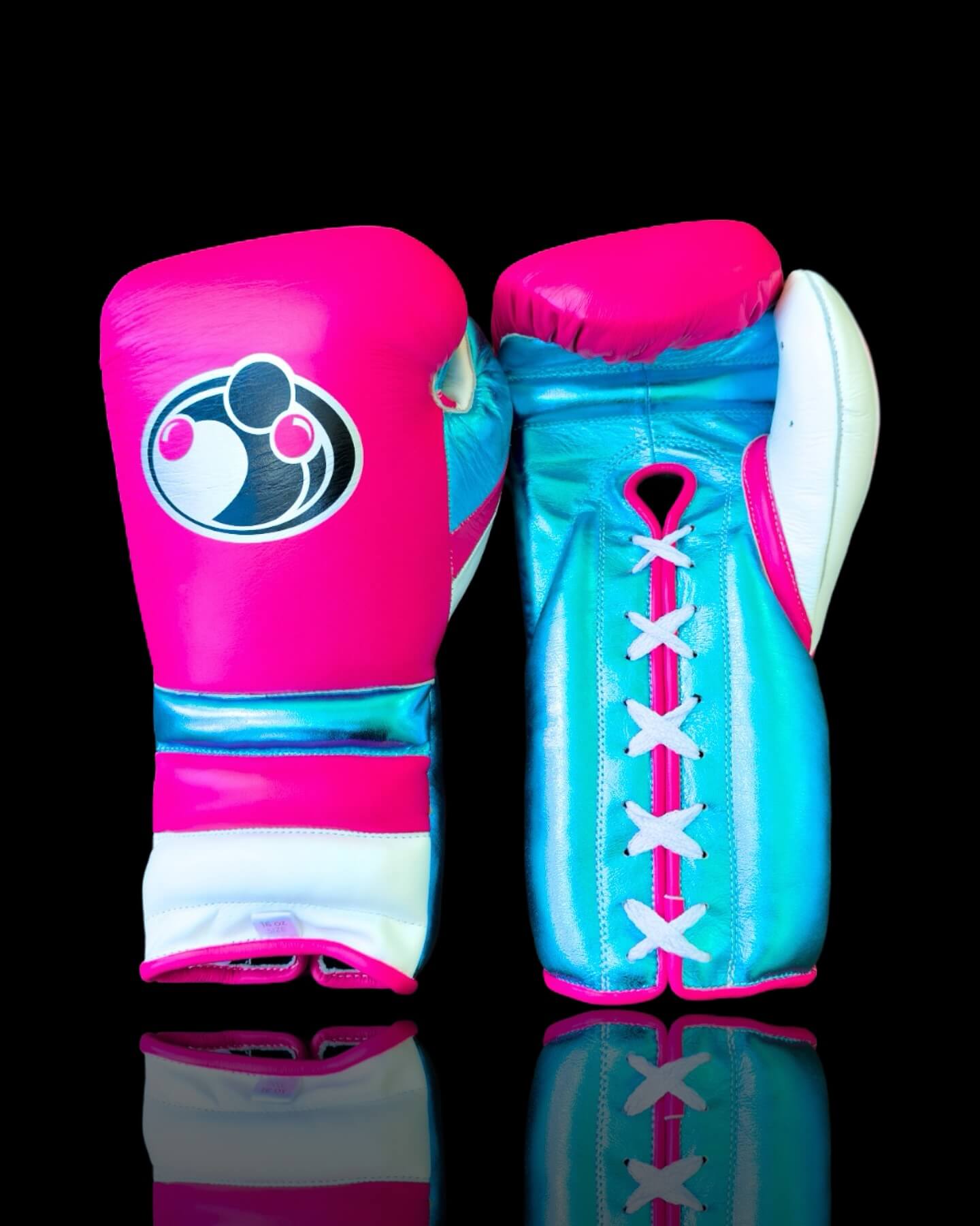 Grant Boxing Gloves in Pink/Blue/Silver colorway - Professional Lace-Up training gloves
