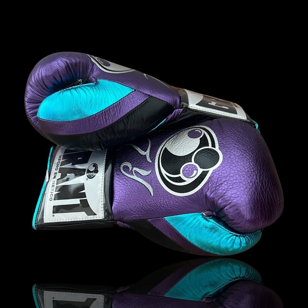 Grant Boxing Gloves in Purple/Black/Blue colorway - Professional Lace-Up training gloves