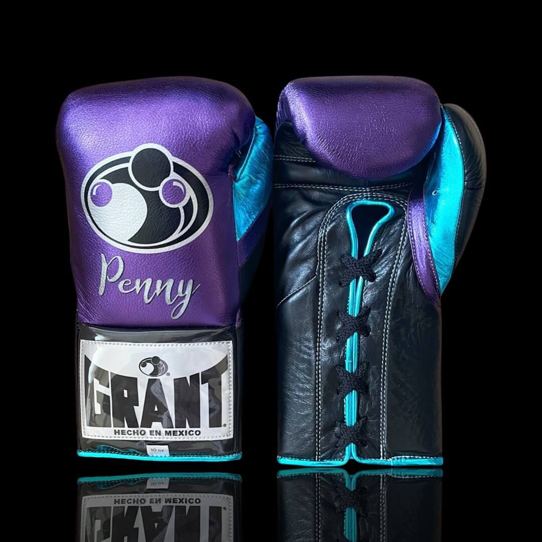 Grant Boxing Gloves in Purple/Blue/Black colorway - Professional Lace-Up training gloves