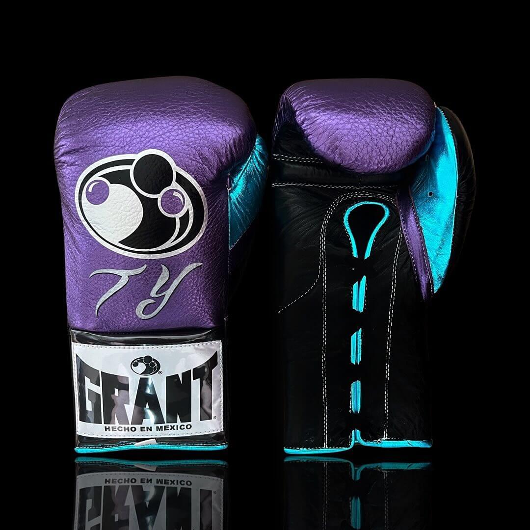 Grant Boxing Gloves in Purple/Black/Blue colorway - Professional Lace-Up training gloves