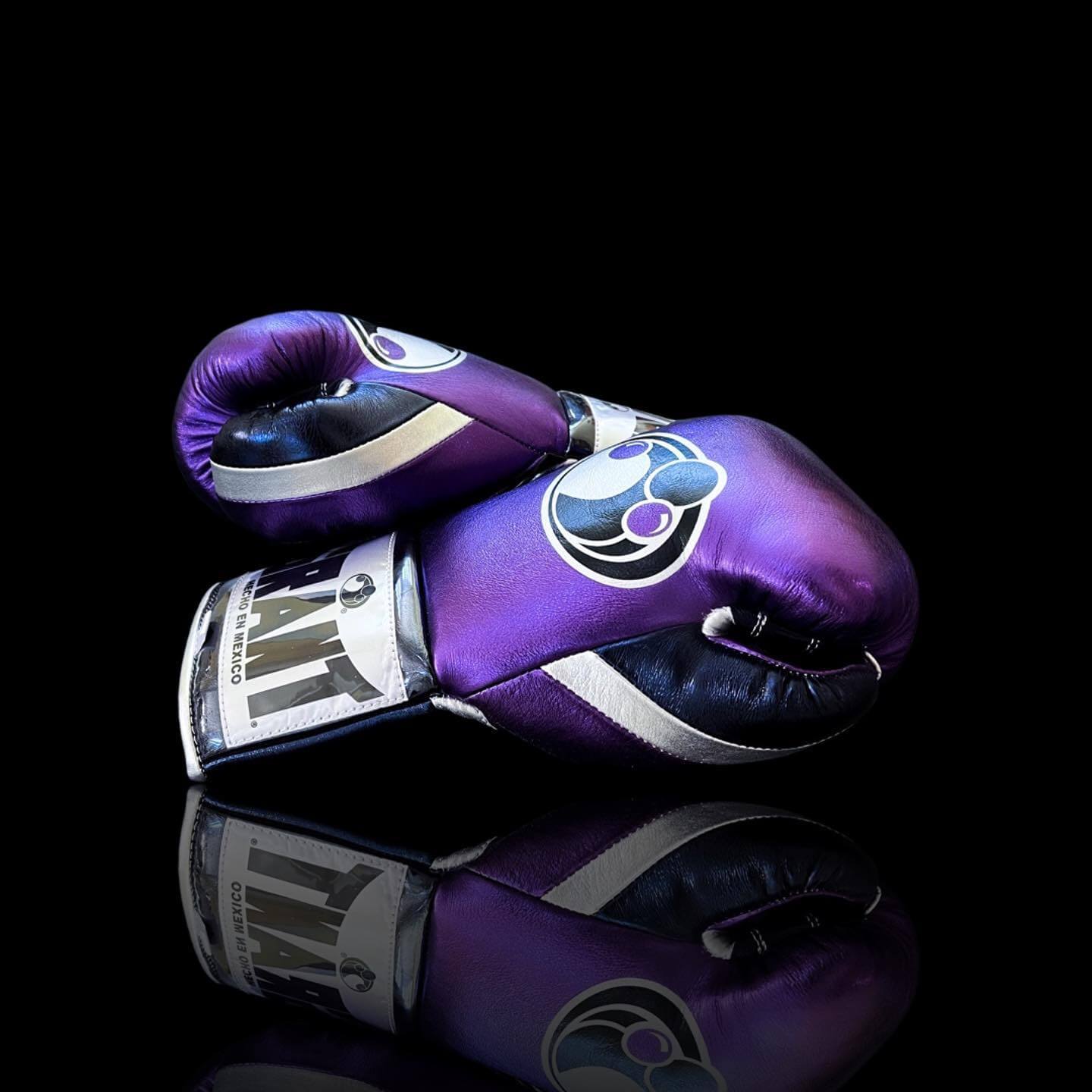 Grant Boxing Gloves in Purple/Black/Silver colorway - Professional Lace-Up training gloves