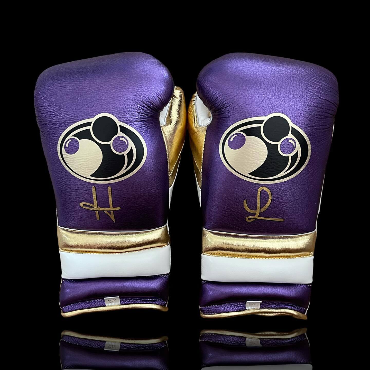 Grant Boxing Gloves in Purple/Gold/White colorway - Professional Lace-Up training gloves
