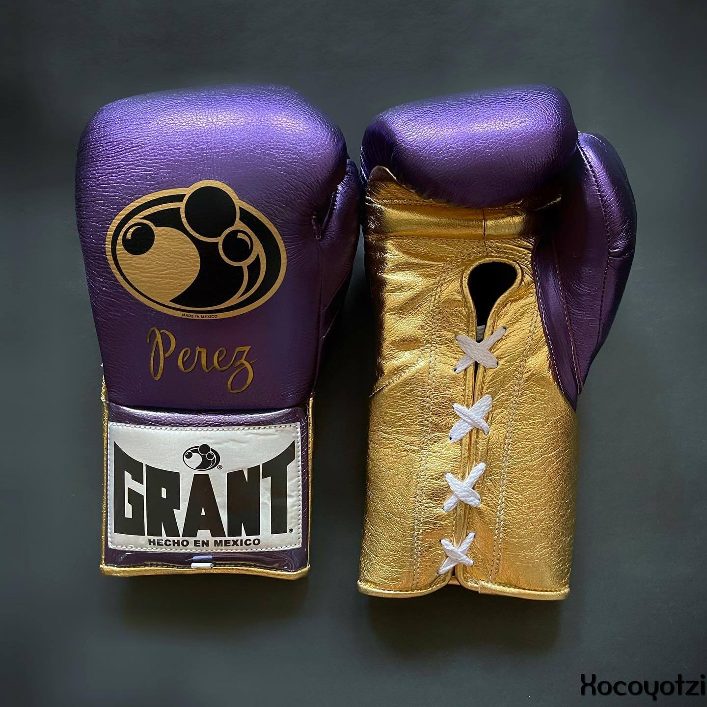Grant Boxing Gloves in Purple/Gold colorway - Professional Lace-Up training gloves