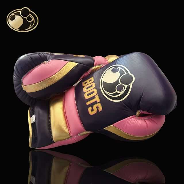 Grant Boxing Gloves in Blue/Pink/Gold colorway - Professional Lace-Up training gloves