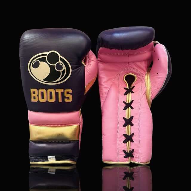 Grant Boxing Gloves in Blue/Pink/Gold colorway - Professional Lace-Up training gloves