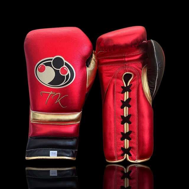 Grant Boxing Gloves in Red/Gold/Black colorway - Professional Lace-Up training gloves