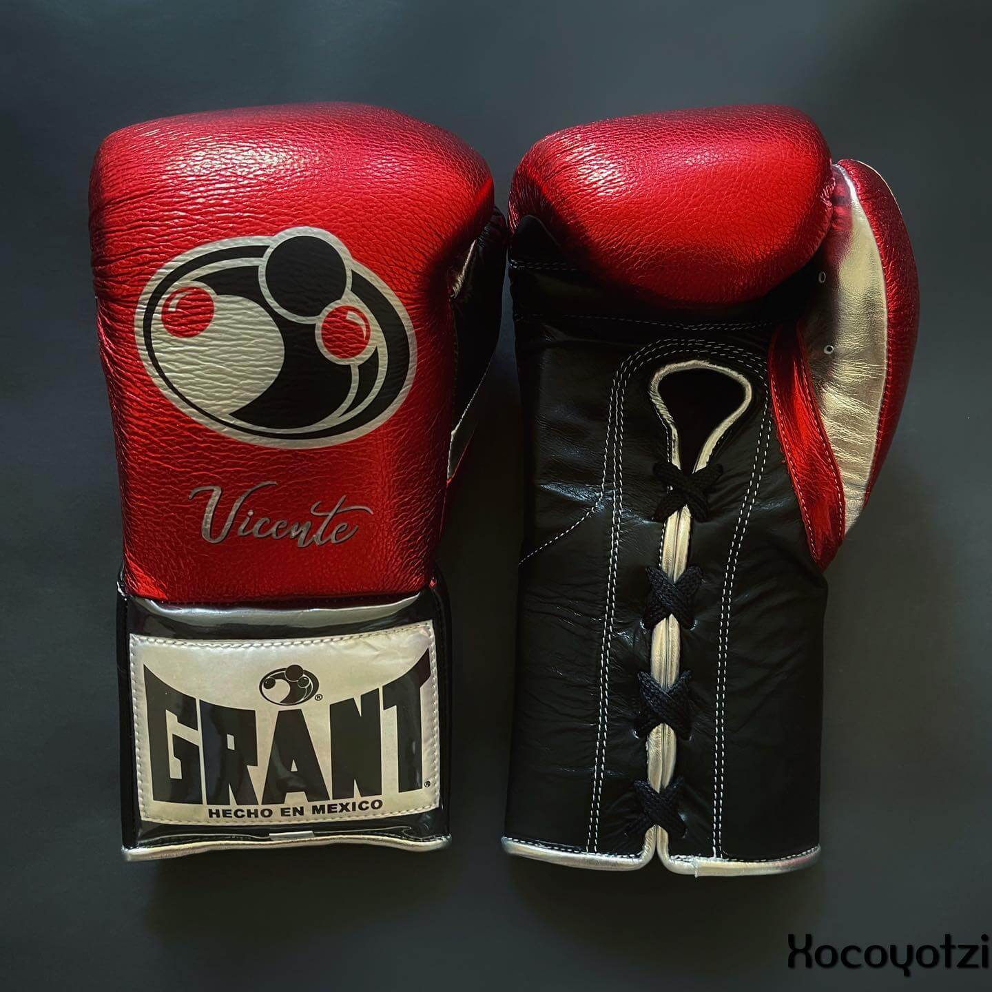 Grant Boxing Gloves in Red/Black/Gold colorway - Professional Lace-Up training gloves