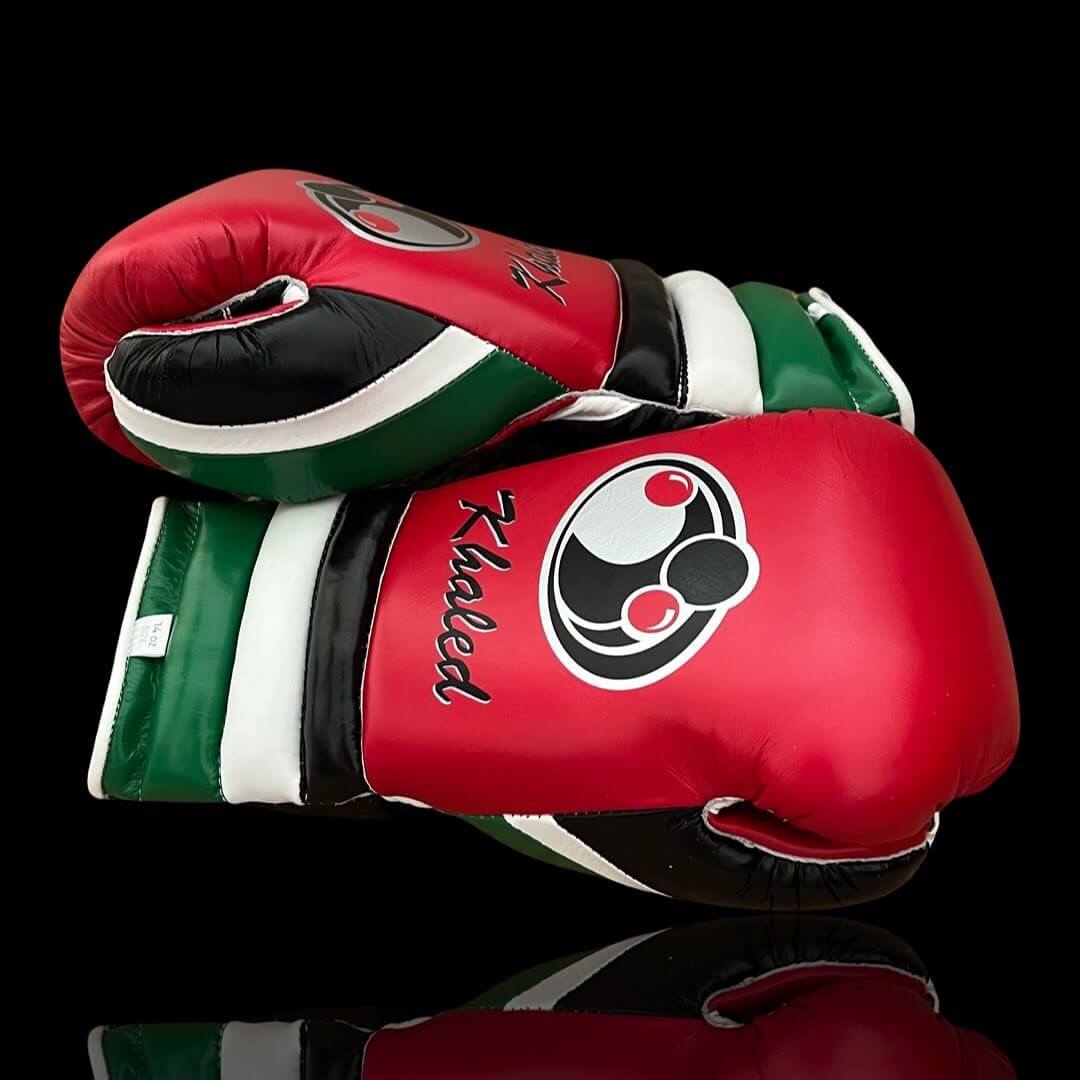 Grant Boxing Gloves in Red/Black/Green/White colorway - Professional Lace-Up training gloves