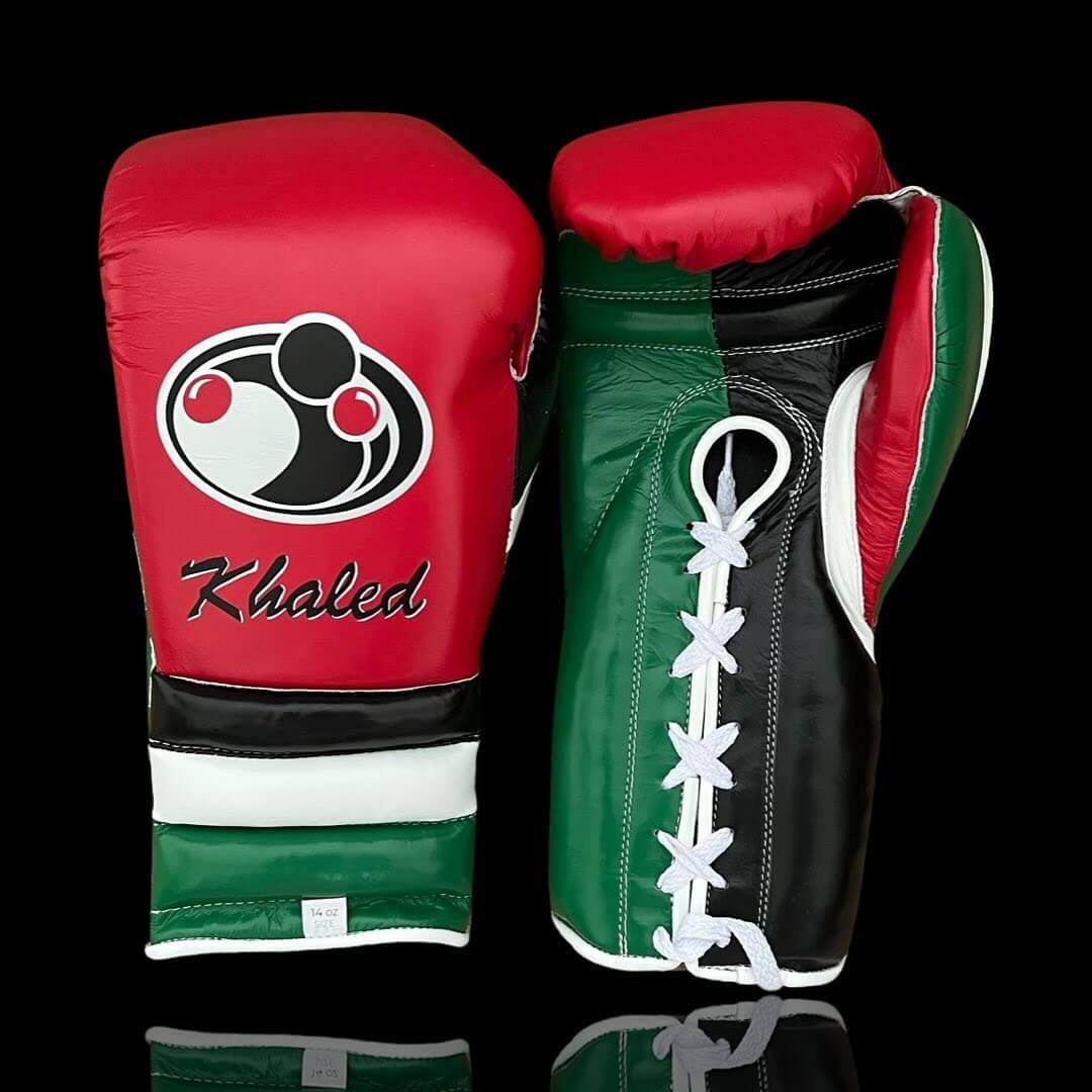 Grant Boxing Gloves in Red/Black/Green/White colorway - Professional Lace-Up training gloves