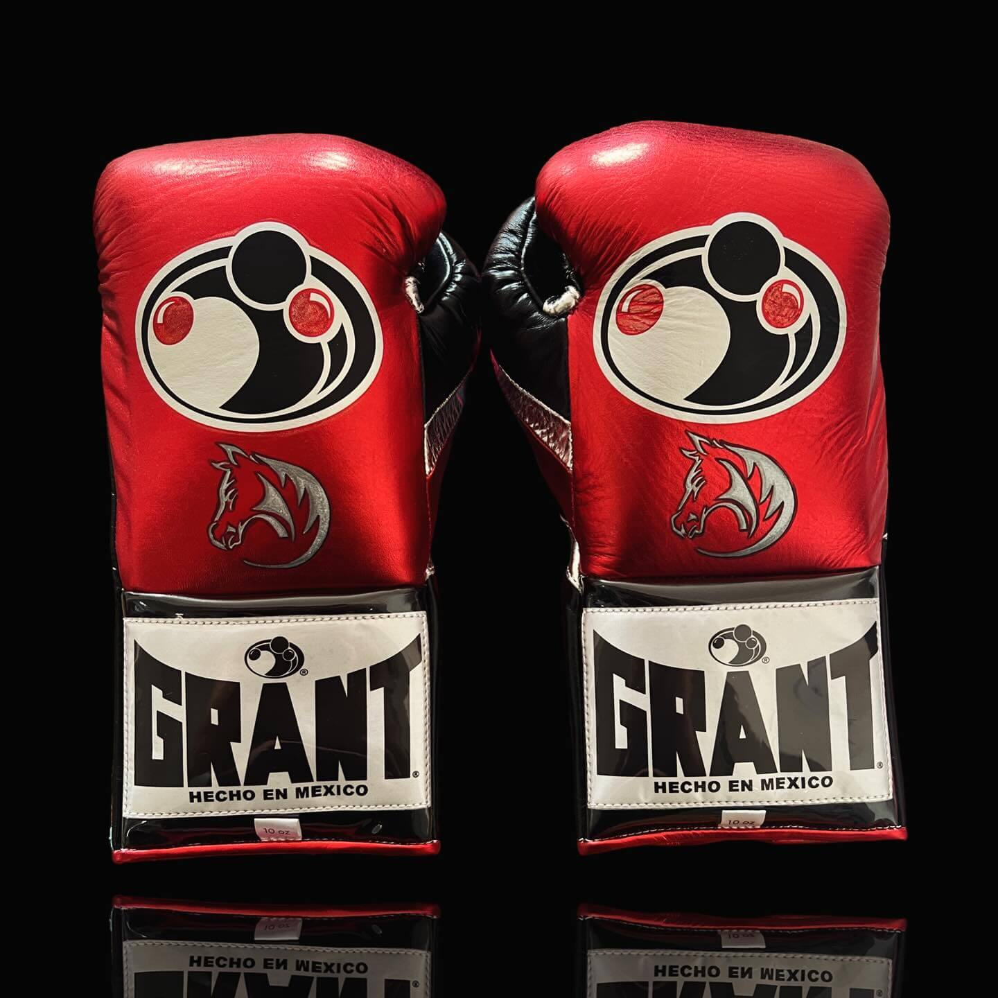 Grant Boxing Gloves in Red/Black/White colorway - Professional Lace-Up training gloves