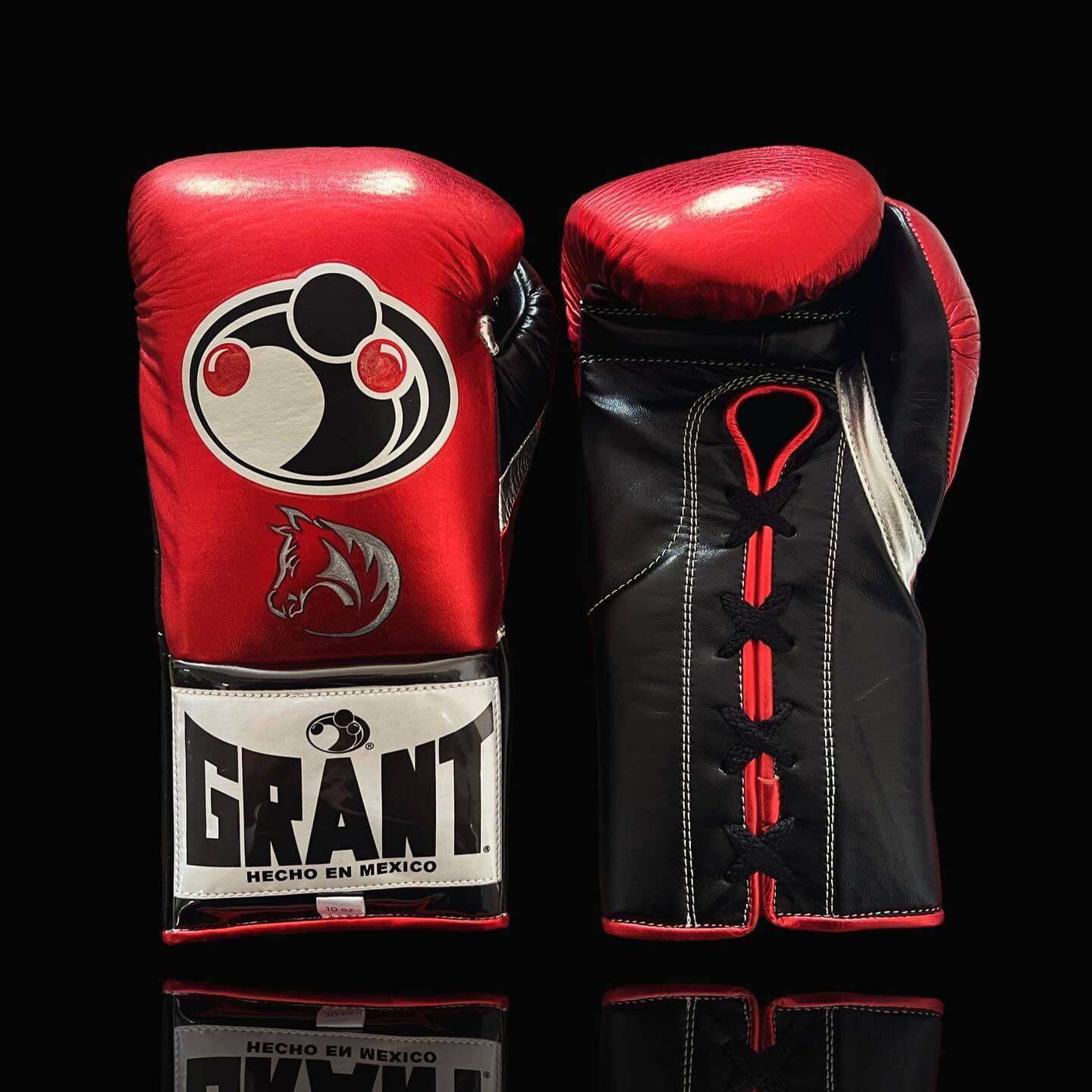 Grant Boxing Gloves in Red/Black/White colorway - Professional Lace-Up training gloves
