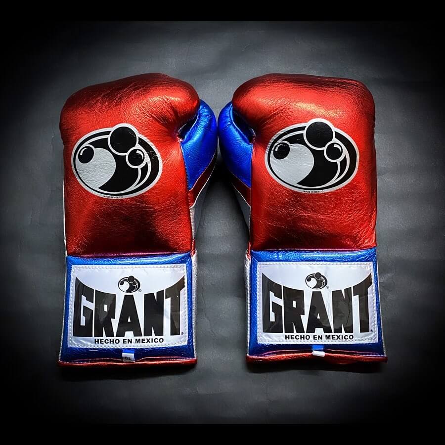 Grant Boxing Gloves in Red/Blue colorway - Professional Lace-Up training gloves