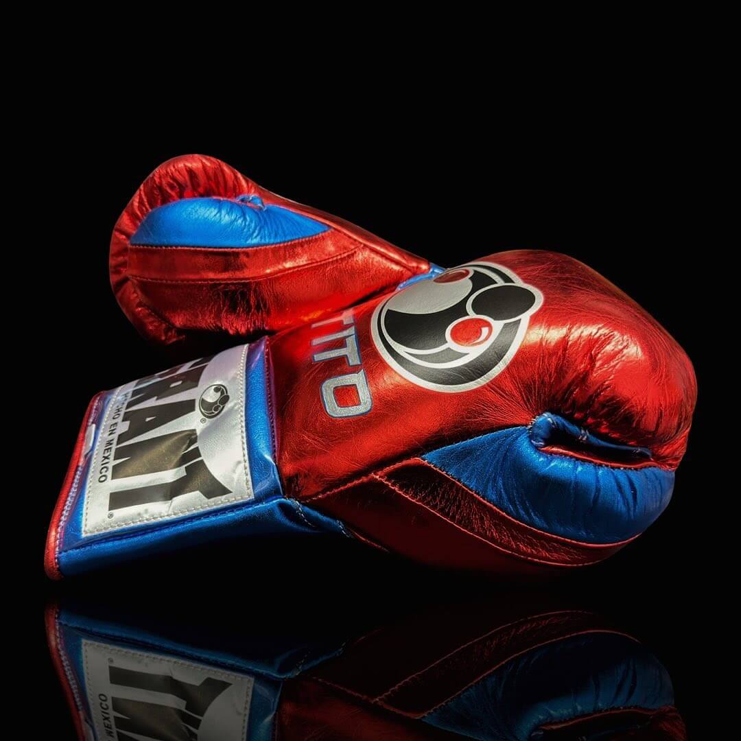 Grant Boxing Gloves in Red/Blue colorway - Professional Lace-Up training gloves