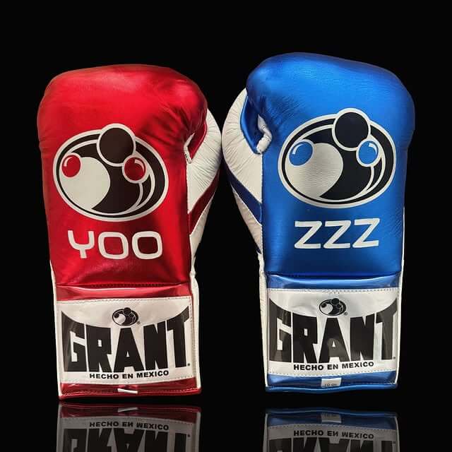 Grant Boxing Gloves in Red/Blue/White colorway - Professional Lace-Up training gloves