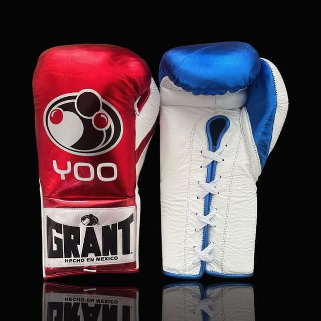 Grant Boxing Gloves in Red/Blue/White colorway - Professional Lace-Up training gloves