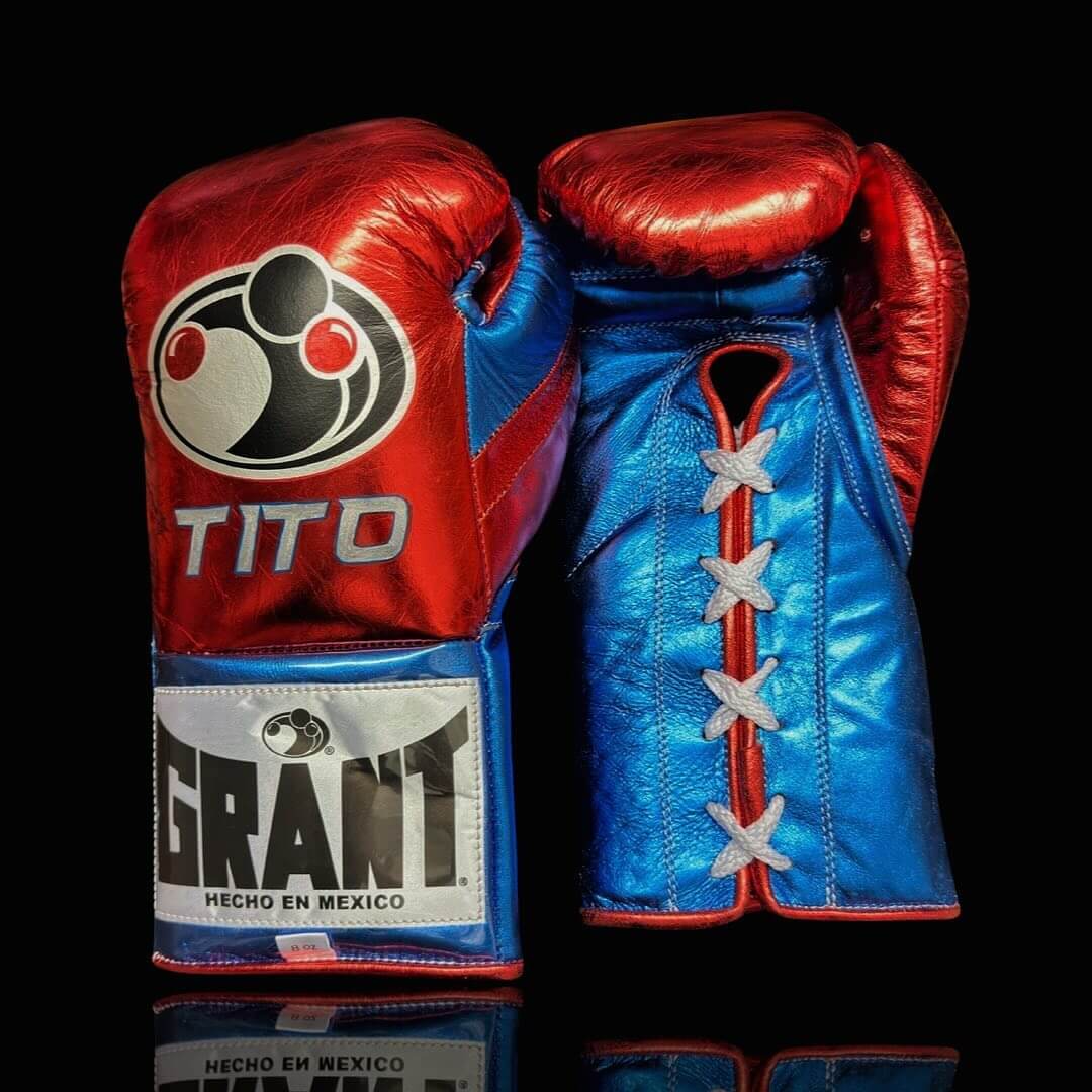 Grant Boxing Gloves in Red/Blue colorway - Professional Lace-Up training gloves