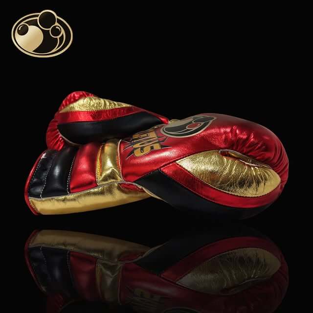 Grant Boxing Gloves in Red/Gold/Black colorway - Professional Lace-Up training gloves