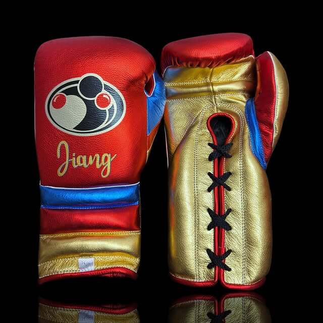 Grant Boxing Gloves in Red/Gold/Blue colorway - Professional Lace-Up training gloves