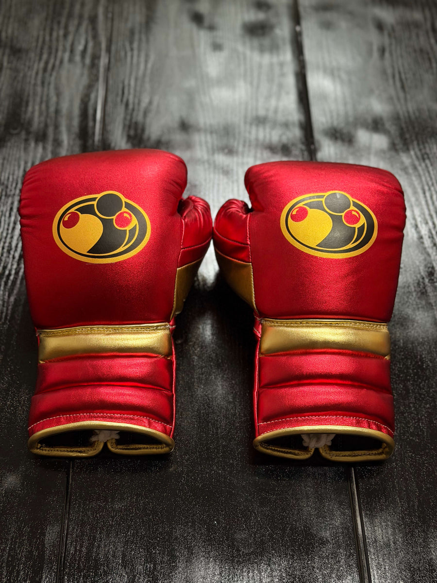 Grant Boxing Gloves in Red/Gold colorway - Professional Lace-Up training gloves