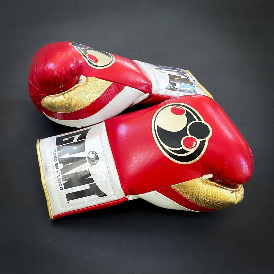 Grant Boxing Gloves in Red/White/Gold colorway - Professional Lace-Up training gloves