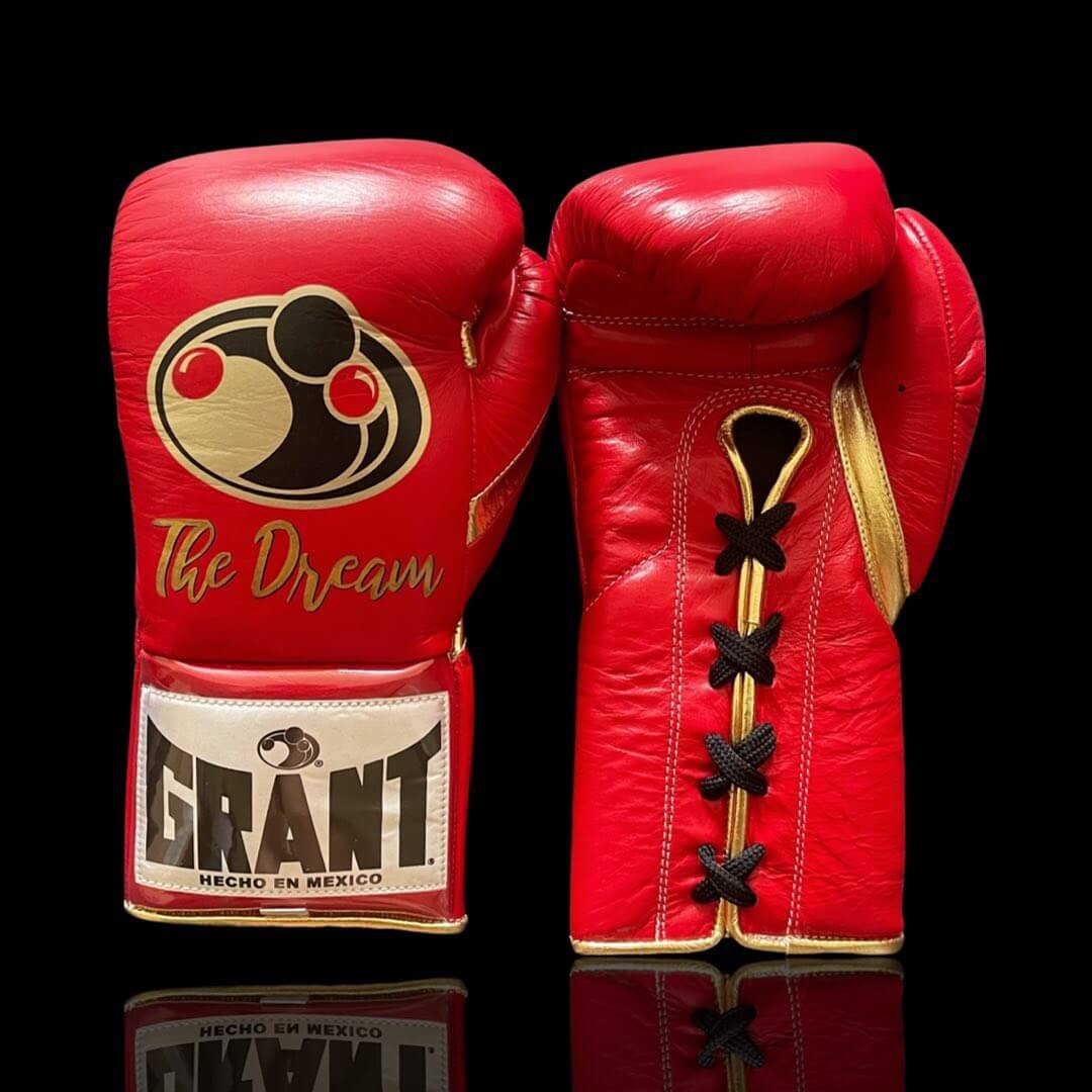 Grant Boxing Gloves in Red/Gold colorway - Professional Lace-Up training gloves