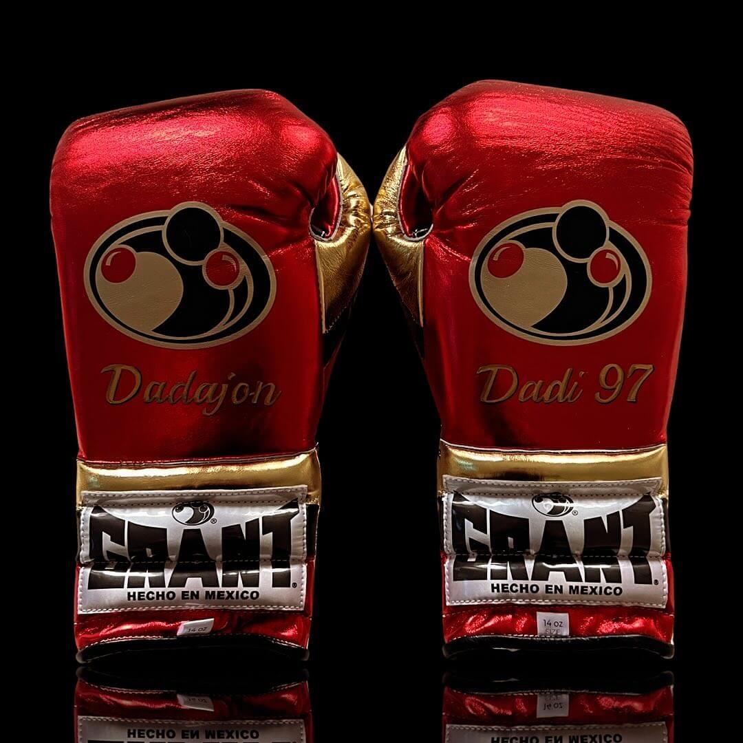 Grant Boxing Gloves in Red/Gold/Black colorway - Professional Lace-Up training gloves