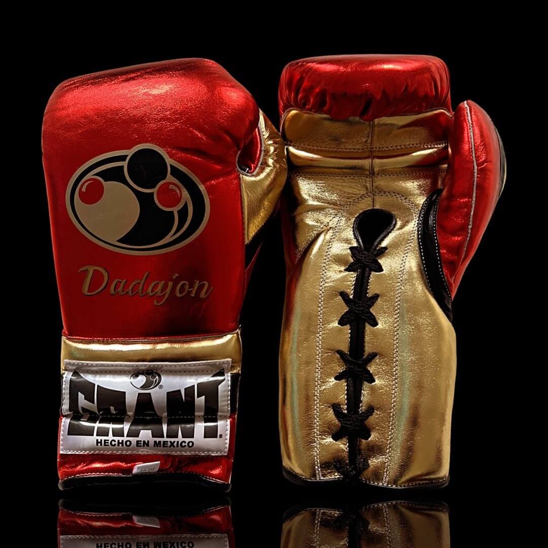 Grant Boxing Gloves in Red/Gold/Black colorway - Professional Lace-Up training gloves