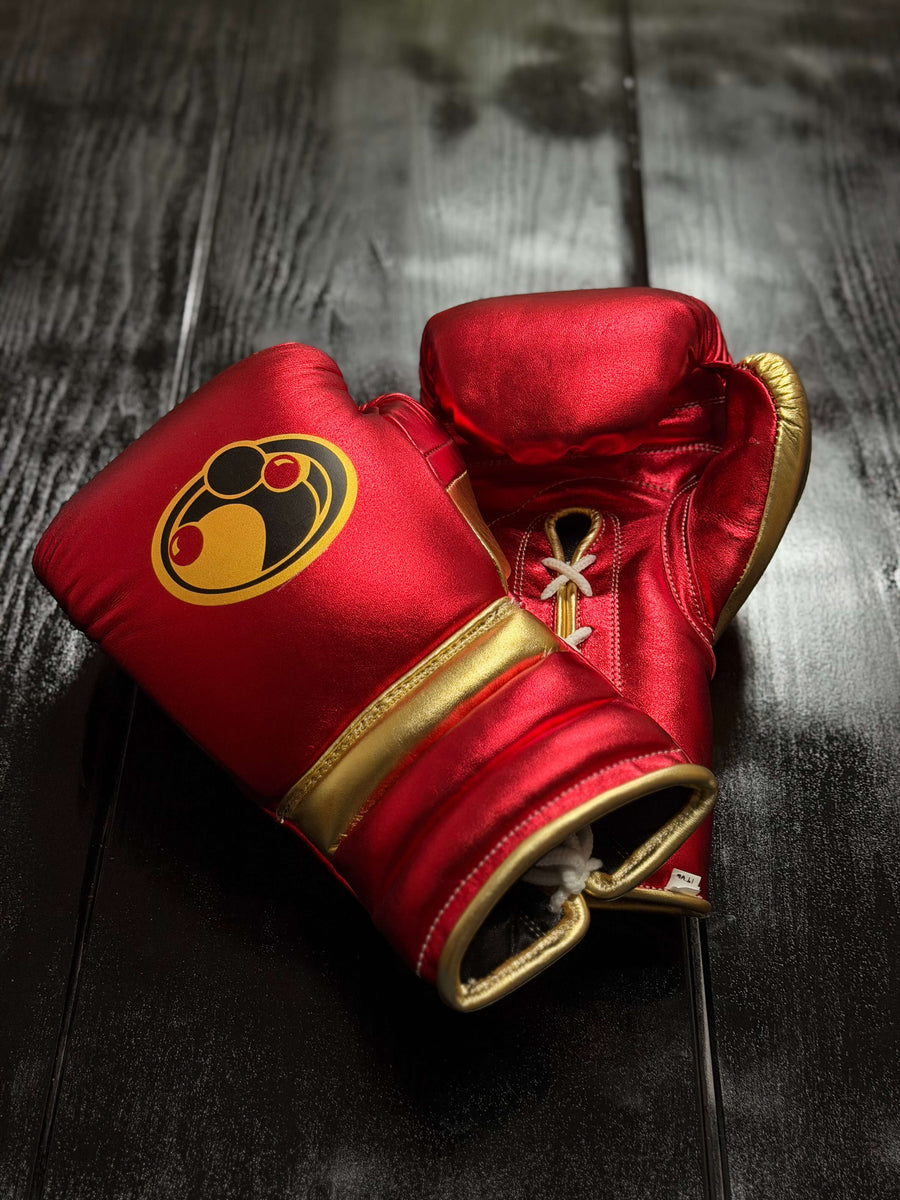 Grant Boxing Gloves in Red/Gold colorway - Professional Lace-Up training gloves