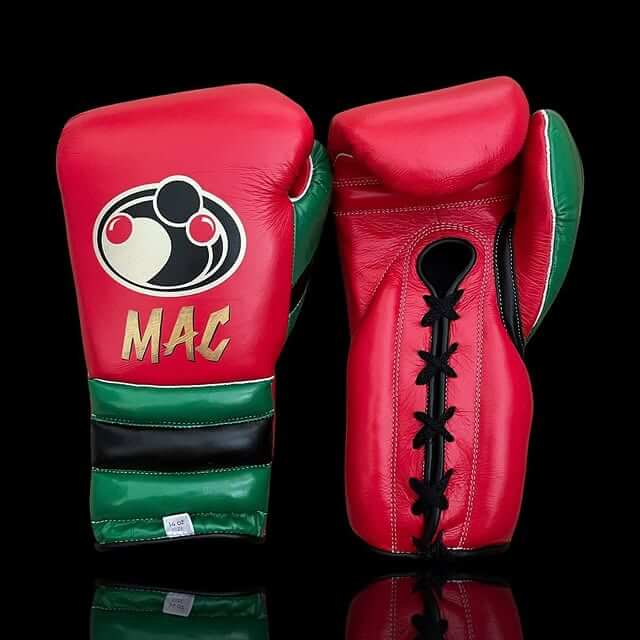 Grant Boxing Gloves in Red/Black/Green colorway - Professional Lace-Up training gloves