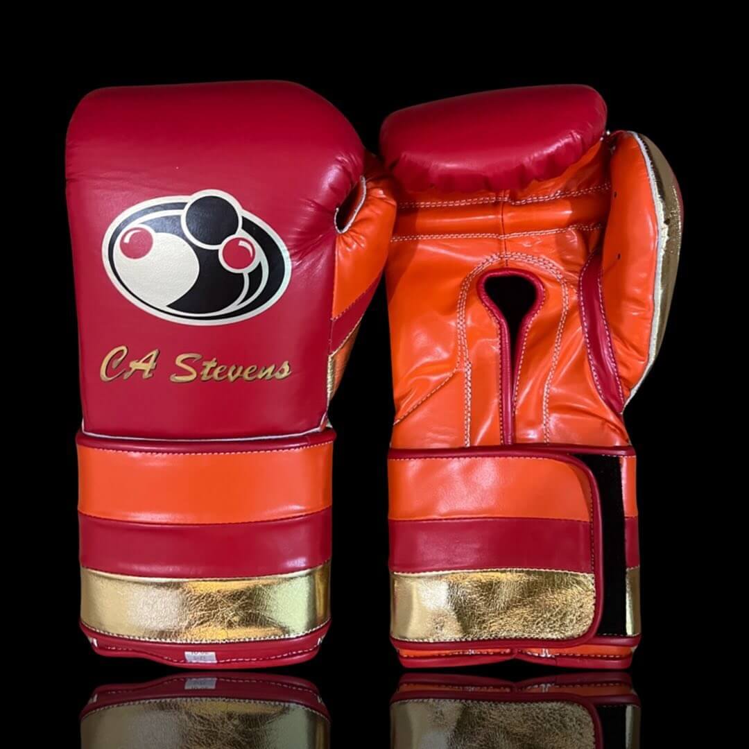 Grant Boxing Gloves in Red/Orange/Gold colorway - Professional Velcro training gloves