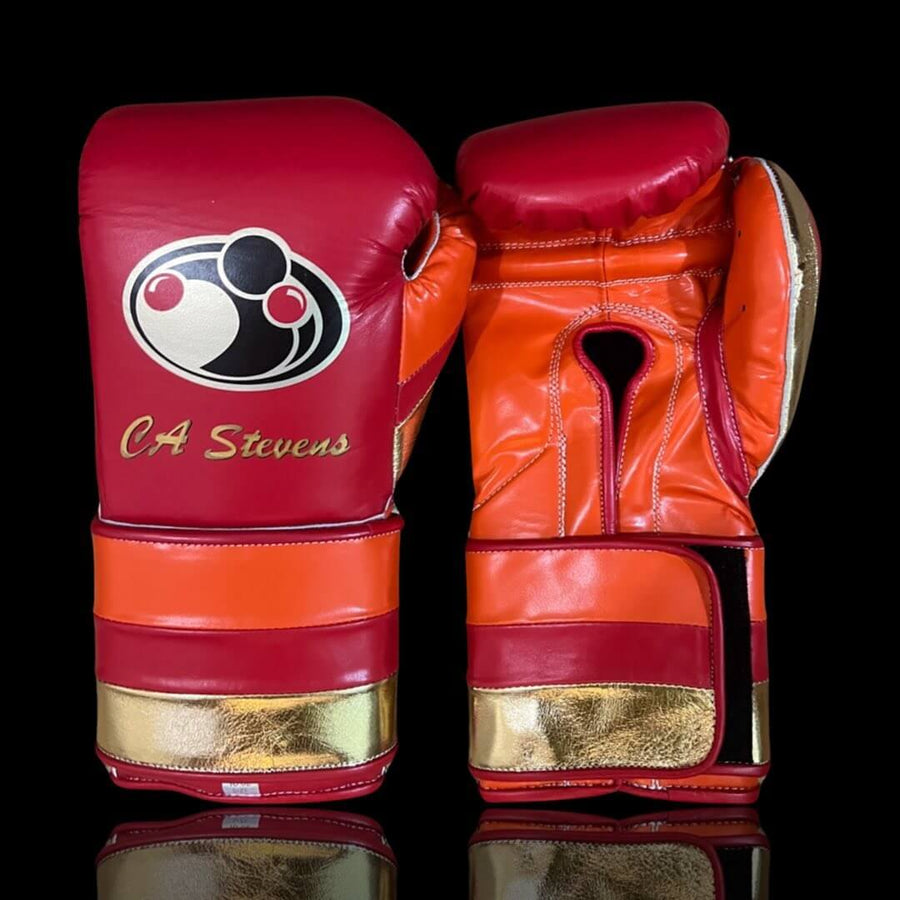 Grant Boxing Gloves in Red/Orange/Gold colorway - Professional Velcro training gloves