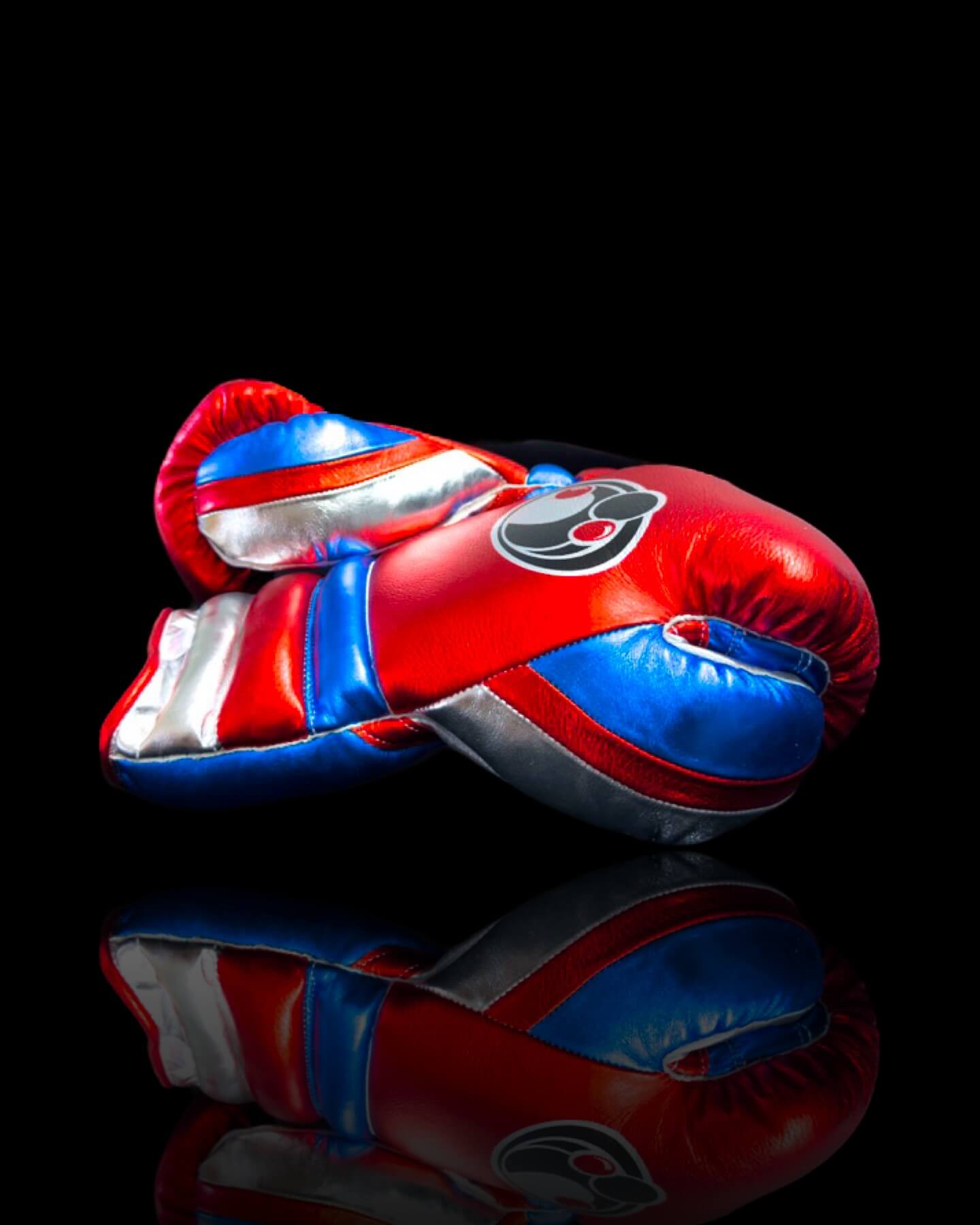 Grant Boxing Gloves in Red/Blue/Silver colorway - Professional Lace-Up training gloves