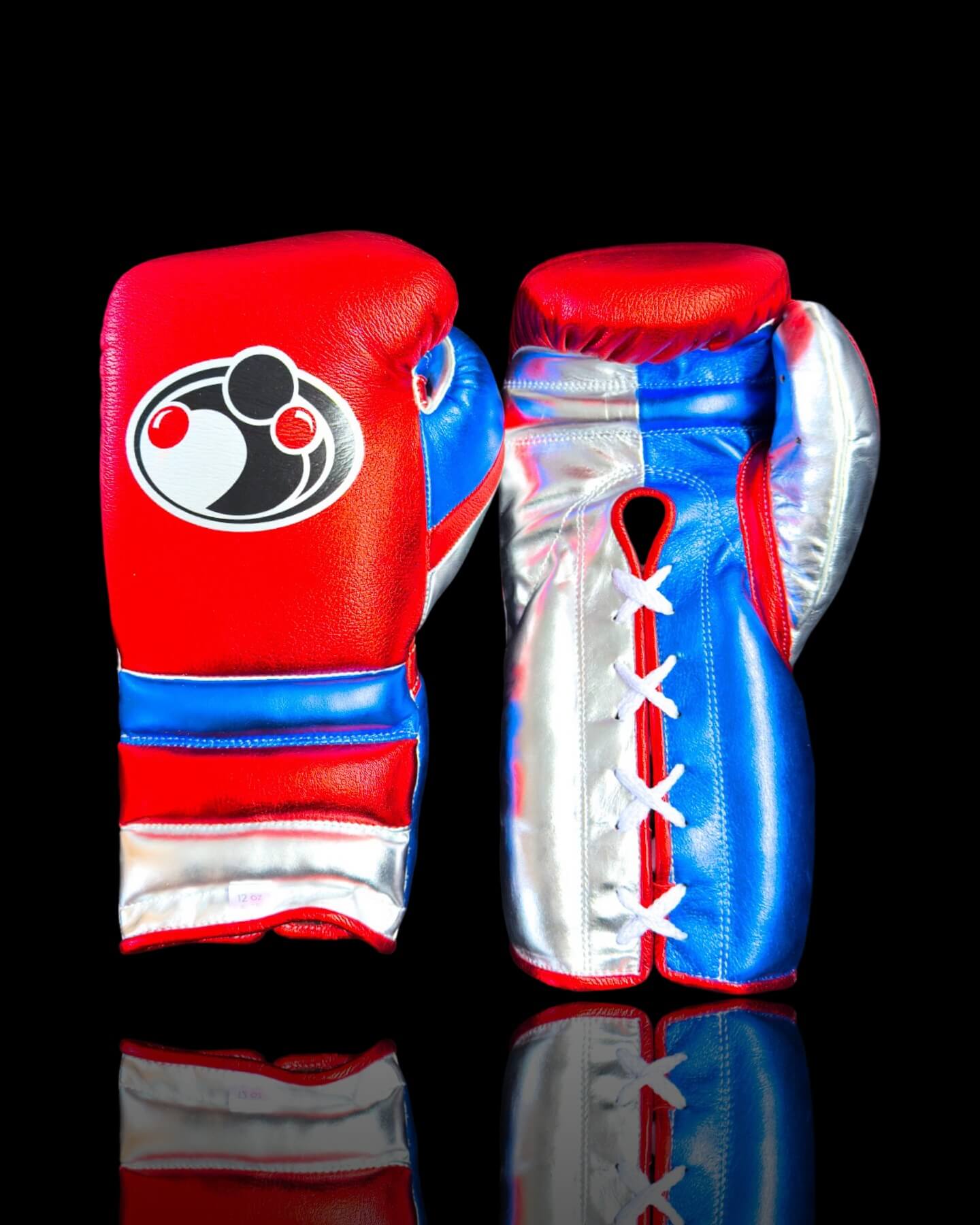 Grant Boxing Gloves in Red/Blue/Silver colorway - Professional Lace-Up training gloves